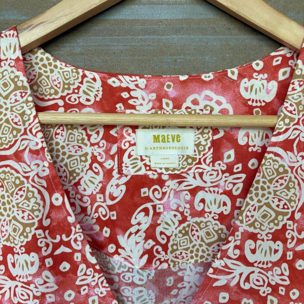 Anthropologie Maeve Printed Flutter Sleeve Midi Dress Hawaiian Boho Womens L - Picture 3 of 6